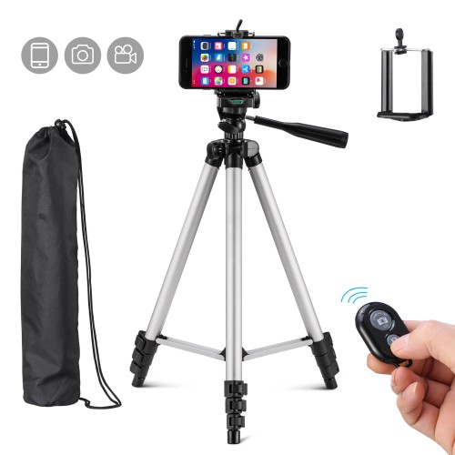 Eocean Tripod, 50-inch Video Tripod for Cellphone and Camera, Universal Tripod with Wireless Remote & Cellphone Holder Mount, Compatible with iPhone X/8/8 Plus/Galaxy Note 9/S9/Huawei/Google