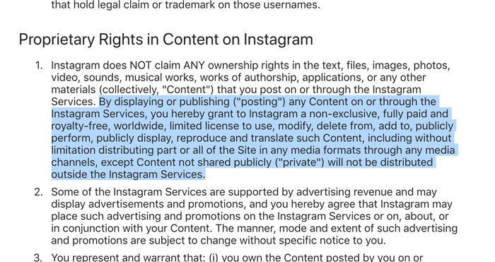Instagram terms of service