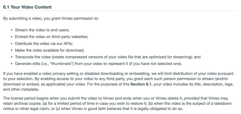 vimeo terms and conditions