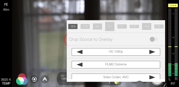 how to set resolution using filmic pro