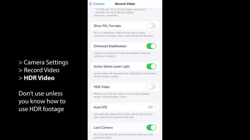 iPhone 14 Pro Dolby Vision Settingss